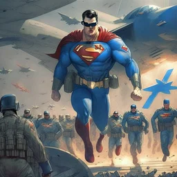 Superman Leading the US Airforce into battle