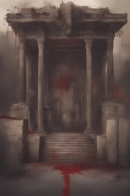 Broken temple with the floor covered in blood