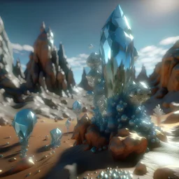 3d, crystal-like, odd objects in an odd environment, desert, masterpiece, good quality, intricate details, high quality, Yves Tanguy, best quality, 8k, in focus, sharp focus, DVD Screengrab, fantasy, sci-fi, cinematic, photorealism, octane render, frostbite, 8k, cinematic, unreal engine, bokeh, vray, houdini render, quixel megascans, arnold render, 8k uhd, raytracing, cgi, lumen reflections, cgsociety, ultra realistic, cinema4d, studio quality, highly detailed