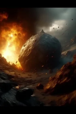 create a wildly imagined otherworldly, chaotic total destruction of the Planet in the midst of a whirlwind firestorm from a collision with a supermassive asteroid, highly detailed, digital composite, 8K,