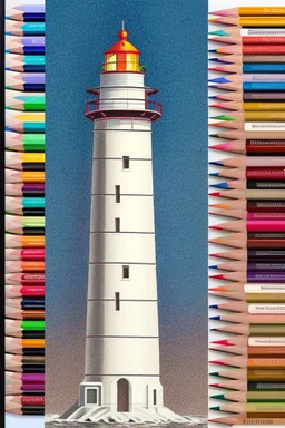 Realistic drawing with colored pencils of lighthouse on a white background