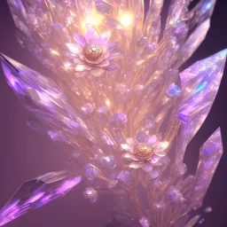 one big crystal subtle flower in a galactic ambiance with a beautiful fairy, transparent petals, delicate colors, finely tuned detail, ultra high definition, 8 k, unreal engine 5, ultra sharp focus