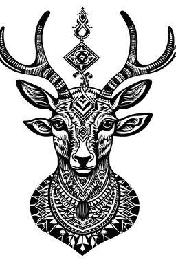 a deer as an Rastafari as black and white vector logo