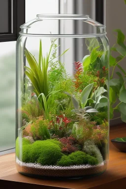 a glass jar terrarium filled with plants, highly detailed, digital art, sharp focus, trending on art station, illustration