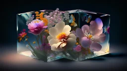 Flowers in a crystal cube