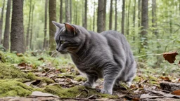 cat playing in the forest