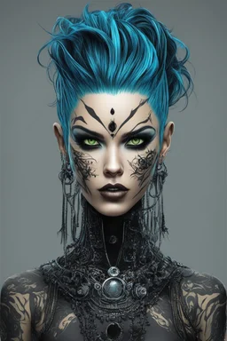 Create a wild, imaginative, full body, goth punk girl with highly detailed facial features, in the vector graphic style of Nirak1,Christopher Lee, and Cristiano Siqueira, vibrant colors, 3d vector