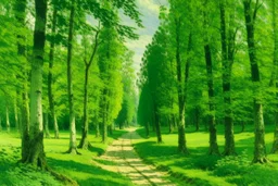 A green forest with tree tanks painted by Alfred Sisley