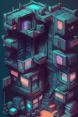 escher style in game asset house anime cyberpunk style