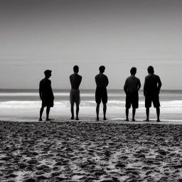 three men waiting for their friend to come back to join them on the beach