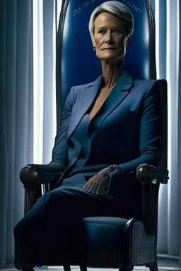 Robin Wright in The House of Cards, reimagined by industrial light and magic, sitting in the chair, final season, movie poster