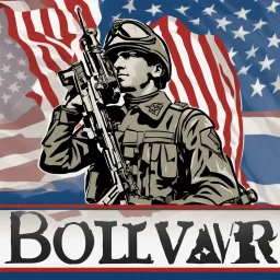 The text "Bolivar appreciates its veterans" with some blue stars and an American flag and a silhouette of a soldier. None of the components of the image should look plastic.