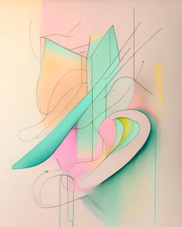 Abstract pastel painting with sketchy pencil outlines