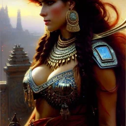 portrait beautiful face barbarian woman, busty,ancient metal armor balanciaga fashion clothe painting by gaston bussiere, greg rutkowski, yoji shinkawa, yoshitaka amano, tsutomu nihei, donato giancola, tim hildebrandt, oil on canvas, cinematic composition, extreme detail,fit full head inside picture,16k