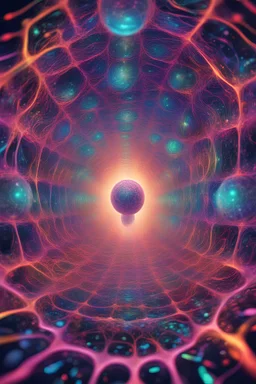 A ever expanding ethereal web of consciousness, trippy psychedelic visuals, bright colors, cinematic lighting, ray tracing