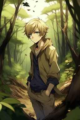 Dirty Blonde Anime Boy in the woods