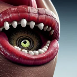 close-up portrait of human eye made of teeth and mouth, ultra-realistic, intricate, 8k resolution, high-quality, fine-detail, digital art, detailed matte, volumetric lighting, dynamic lighting, photorealistic, 3d octane render, illustration,