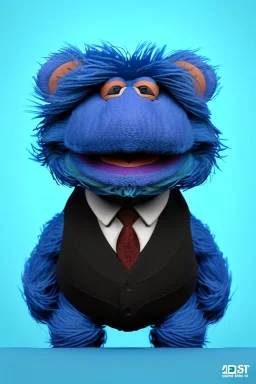 Waist up muppet Portrait, Xi Jinping as muppet doll, Black suit, photo studio, blue background, unreal engine 5, concept art, art station, god lights, ray tracing, RTX, lumen lighting, ultra detail, volumetric lighting, 3d.