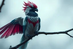 ( ivory, white, teal, violet, red) half woman half bird, mythical hybrid creature bird with a female head and sits on a branch, Camera settings: full frame, 100mm lens, f/1.2 aperture, ISO 100, shutter speed 60 seconds. Cinematic Lighting, Unreal Engine 5, Cinematic, Color Grading, Real Time Photo, Shot with 70mm Lens, Depth of Field, Depth of Field, Tilt Blur, Shutter Speed ​​1/2500, F/13, White Balance