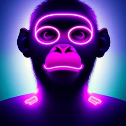 A beautiful portrait of a cyborg monkey purple neon color scheme, high key lighting, volumetric light high details psychedelic background