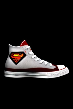 A red converse sneaker, superman theme on material