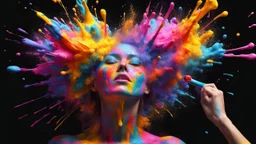 Woman, Colorful paint explosion 3-D, 4K, HDR, resolution, black background