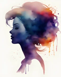 woman silhouette and hair watercolor draw