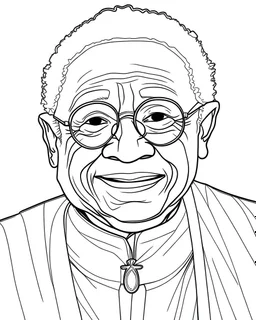 Desmond tutu, simple line art, one line, line art, white background, cartoon style, coloring book style on white background, well composed, clean coloring book page, No dither, no gradient, strong outline, No fill, No solids, hand drawn