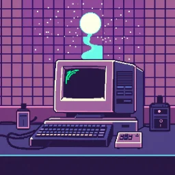 8 bit pixelart of retro pc-98, synthwave