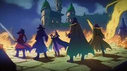 Adventurer party standing before a castle