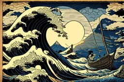 the odyssey quest by homer, in the style of hokusai