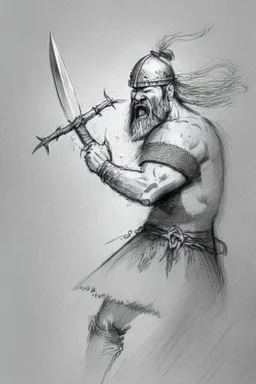 A sketch of a Viking getting stabbed with a spear