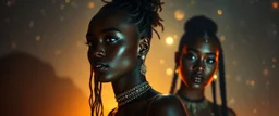 portrait, From the shadows, they rise, with a spark in their eyes, Ethereal echoes of a world we once knew, With the glam and the glamor, we reach for the skies, Cosmic rhythms pull us through, [Chorus] Suti came for our world, with the power to ignite, Dancing through the stars, we find our light.
