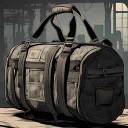 duffle bag, comic book, icon,, black, post -apocalypse,