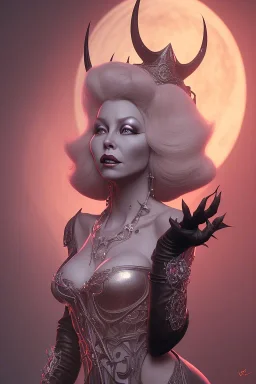 Mae West as evil queen in black leather, leather, busty, cleavage, angry, stern look. character design by cory loftis, fenghua zhong, ryohei hase, ismail inceoglu and ruan jia. unreal engine 5, artistic lighting, highly detailed, photorealistic, fantasy