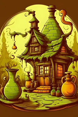 generate Vintage Witch Potion house cartoon art for book cover