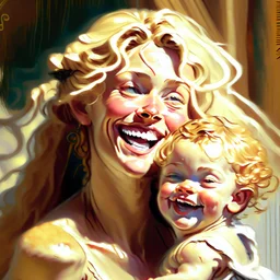 sketch, laphrodite, mature woman with child, big smile, open mouth, botticelli style, beautiful, big eyes, blonde hair, renaissance, bouguereau style Modifiers: digital painting elegant cinematic lighting very attractive beautiful dynamic lighting 4K 3D crisp quality hdr Michelangelo Alphonse Mucha wet on wet watercolor