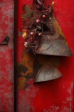 SantaClaus , an abstract painting of rusted metal and flowers, futuristic, rust, scaffolding, iron cladding, decay, mixed media, textured, anatomically correct, beautiful perfect face, sharp focus, highly detailed , ghost, wearing high tech mask, white smoke, dark, rage, sorrow, high definition, ultra 8 k, volumetric lighting, blue fire, fog