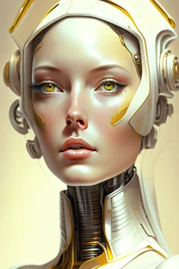 Portrait of a robotic woman, creamy colors,