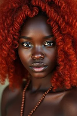 Incredibly beautiful red haired African woman . Curly hair, raw photo