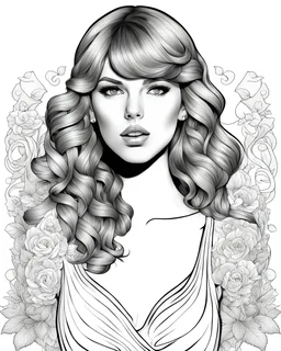b/w illustration art for adult coloring book page themed with no background, coloring pages, Taylor Swift with microphone, full white, no color kids style, white background, Sketch style,(((((white background))))), only use outline., cartoon style, line art, coloring book, clean line art, Sketch style, line-art
