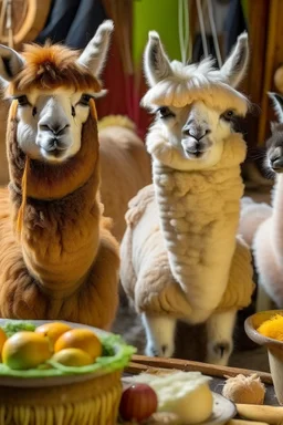 llamas mixed with a cat eating dumplings