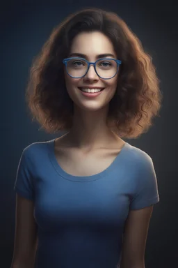 werewoman wearing a pair of blue round lensed glasses, Chiaroscuro lighting, deep shadows, rich deep colors, masterpiece, full body portraits, 8K Ultra-HD, Hyper Realistic, Photorealistic, Realistic, focused, Clear, Extremely Detailed, beautiful, Cinematic, proportionate, full color, an image of a smiling young female Werewoman with short, pixie-cut bleached white hair, tapered on the sides, , big, gold hoop earrings, big happy smile, a foggy, cloudy blue background