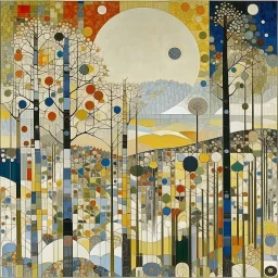 A white arid forest in the sky with spiny trees designed in ancient Roman mosaics painted by Wassily Kandinsky