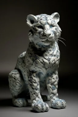 A grayish blue ice elemental snow leopard painted by Jean Dubuffet