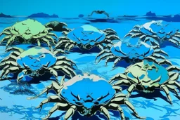 A blue archipelago with crabs painted by Andy Warhol