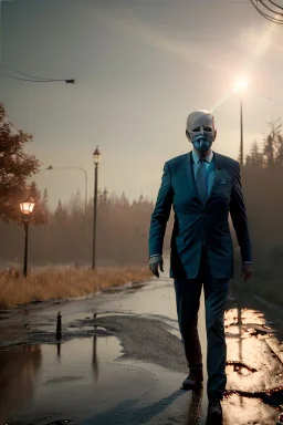 realistic image, joe biden zombie, night, walking twisted, waist up view, 80s, dark ambient, highly detailed, sky background, concept art, unreal engine 5, god rays, ray tracing, RTX, lumen lighting, ultra detail, volumetric lighting, 3d, finely drawn, high definition, high resolution.