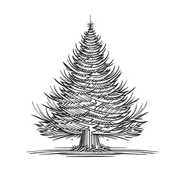 Drawin line art Christmas tree, white background, only white background, clean background
