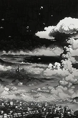 Hiroshima bomb, line arts, manga style