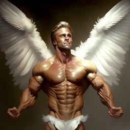 A warren angel with wings and muscles